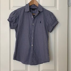 RL Sport puffed sleeve gingham button down